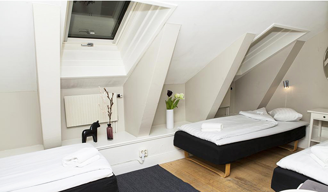 两张单人床的房间在倾斜的天花板里拉Brunn hostel in Stockholm