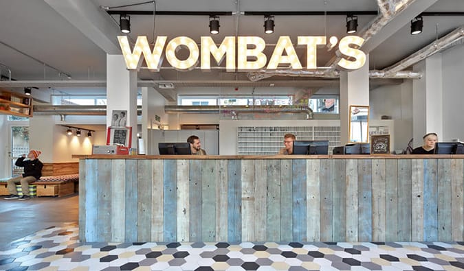 Check-in desk at Wombats City Hostel, London