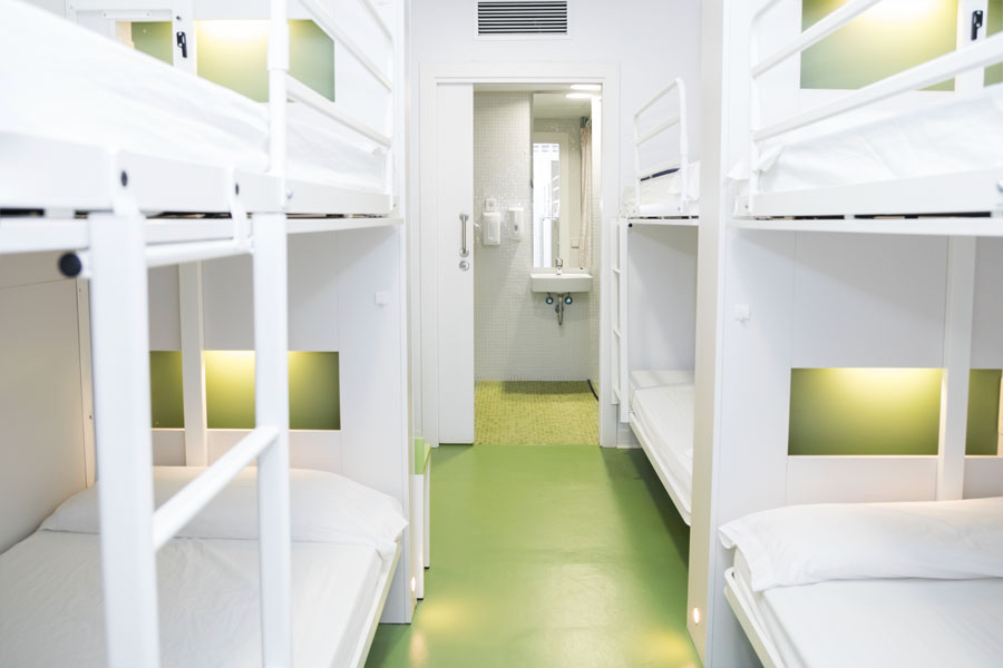 The and spacious dorm of Sant Jordi hostel in Barcelona, Spain