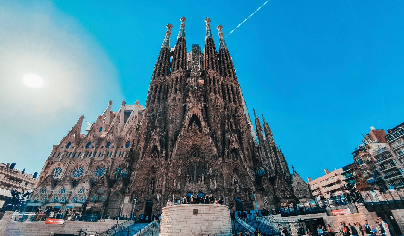 The historic and towering cathedral in Barcelona, Spain