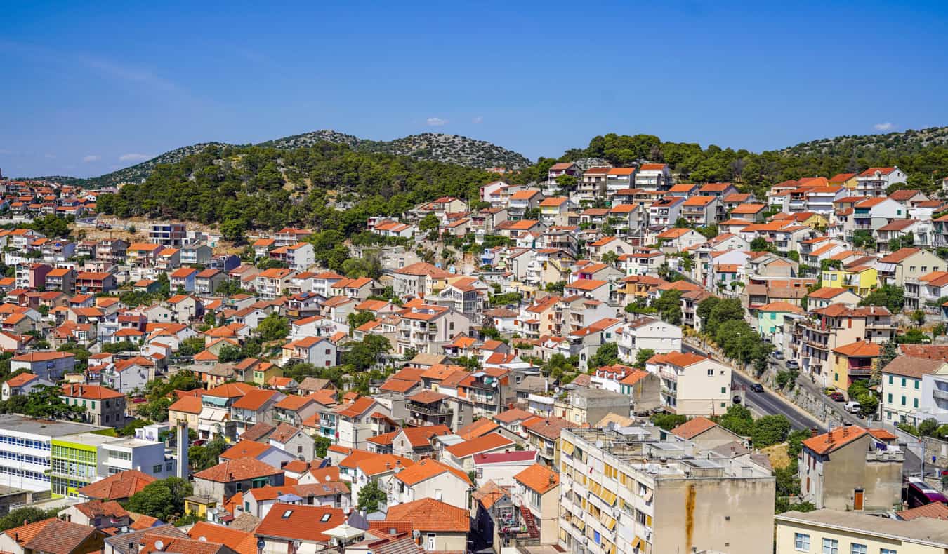 The view overlooking Šibenik and its numerous old houses in Croatia