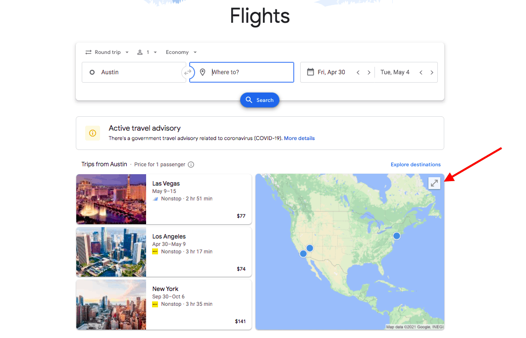 搜索谷歌航班寻找廉价机票