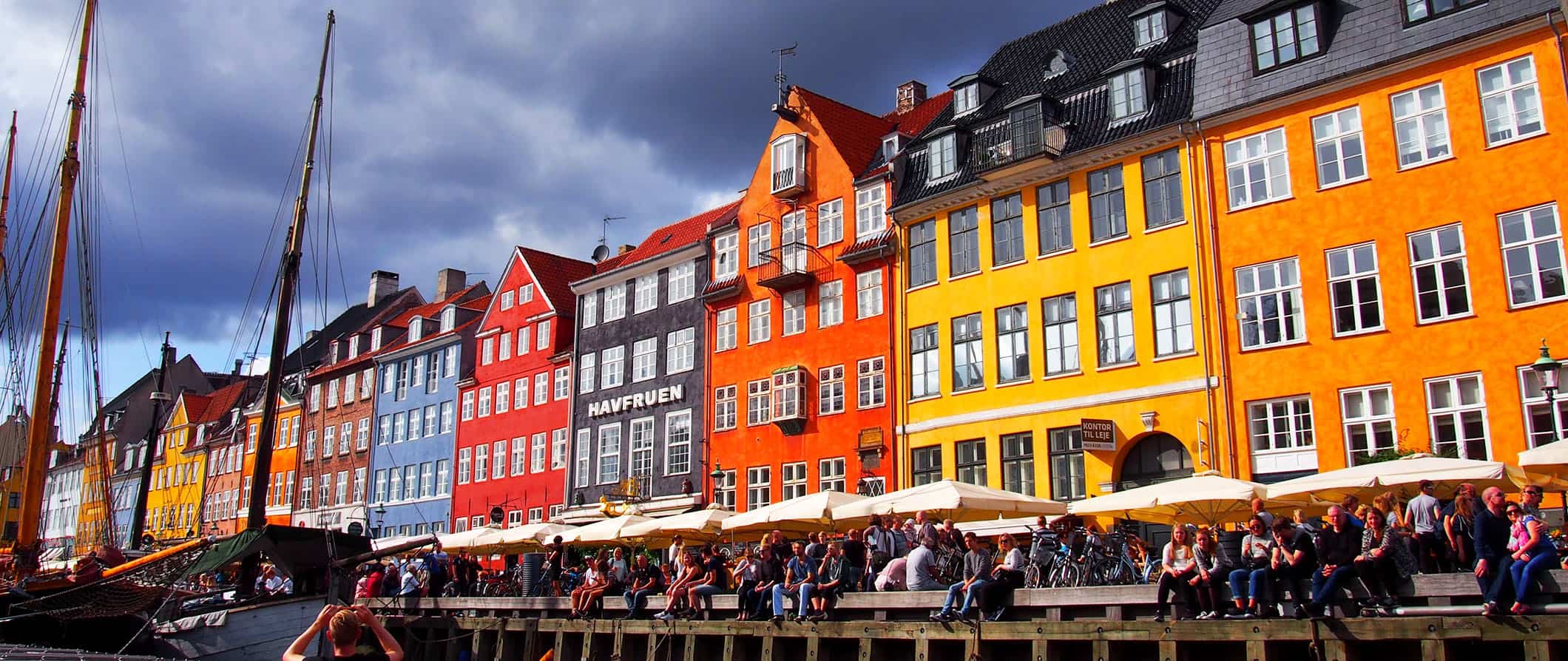 colorful buildings along one of the many canals in Copenhagen, Denmark