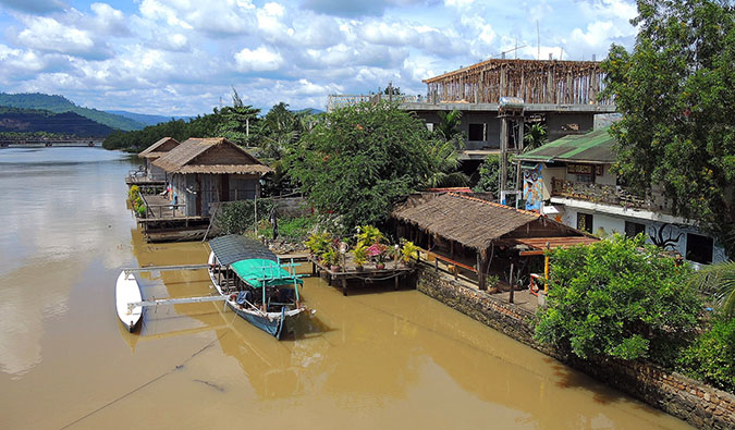 The brown waters of the river in Kampot, cambodia