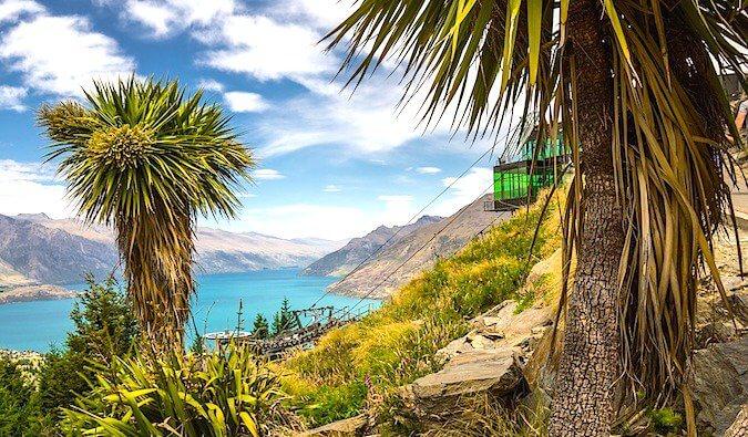 A picture perfect tropical scene overlooking a lake