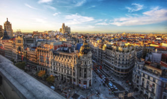 马德里，西班牙的历史的天际线在一个美好的晴天