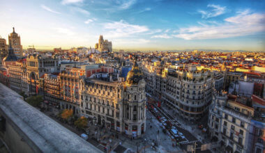 一个阳光明媚的日子，西班牙马德里历史悠久的天际线