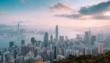 在黄金时段俯瞰香港美丽的天际线