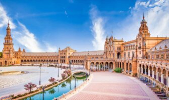 The stunning Royal Palace in beautiful Seville, Spain on a sunny da